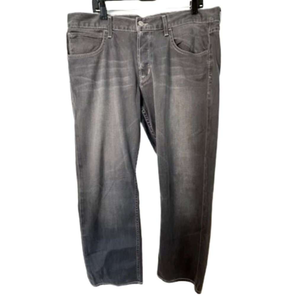 Hudson Byron Style M255D High Rise Grey Button Fly Straight Leg Jeans 38